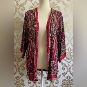 Earthbound Trading Co. Red Paisley Open Style Boho Festive Kimono Size Medium